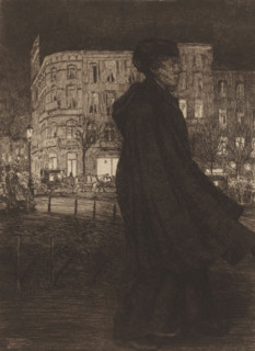 Woman walking down the street in the evening, print, printmaker: François Maréchal, 1895, paper,