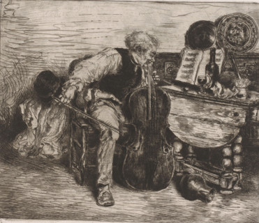 Cellist, print, printmaker: Willem Linnig (II), Weimar, 1852 - 1890, Thuringia, paper, etching,