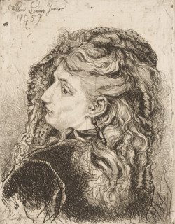 Portrait of an unknown woman, print, printmaker: Willem Linnig (II), 1875, paper, etching, intaglio