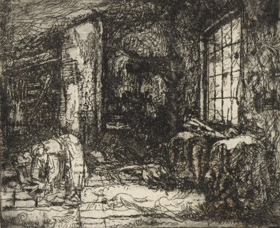 Interior of a house, print, printmaker: Willem Linnig (II), 1875, paper, etching, intaglio
