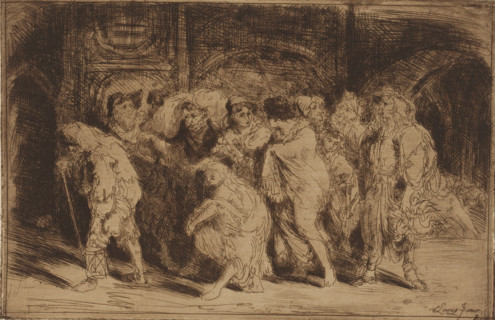 Group of beggars, print, printmaker: Willem Linnig (II), 1852 - 1890, paper, etching, drypoint,