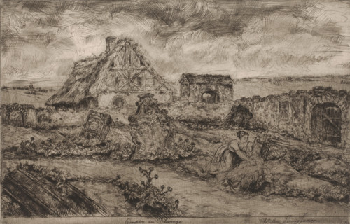 Cimetière en Thuringe, Kerkhof van Thuringen, print, printmaker: Willem Linnig (II), 1876 - 1889,