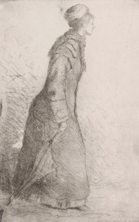 Woman walking with umbrella, print, printmaker: Philip Zilcken, in or before c. 1879, paper, chine