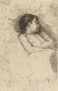 Sommeil (original title), Sleeping girl, print, printmaker: Philip Zilcken, 1867 - 1890, paper,
