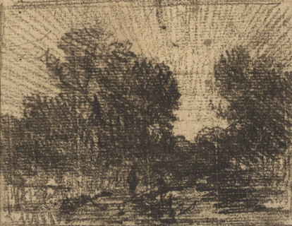 Landscape with trees, print, printmaker: Philip Zilcken, 1867 - 1890, paper, soft-ground etching,