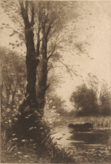 Autumn morning (original title), Trees on the water, print, printmaker: Philip Zilcken, 1867 -
