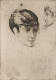 Head of a girl, print, Top right the head of a boy., printmaker: Philip Zilcken, 1867 - 1890,