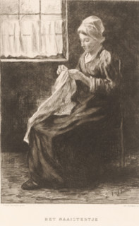 The Little Seamstress (original title on object), print, printmaker: Philip Zilcken, after painting
