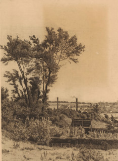 Landscape with buildings surrounding Saint-Walburg, print, printmaker: François Maréchal, 1891,