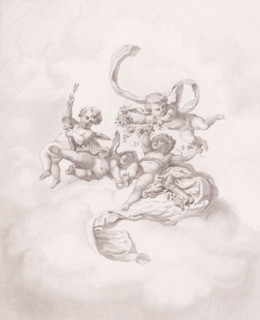 Putti on clouds with flowers and quivers, print, inscription: '3rd stage. De Meersman f 82',