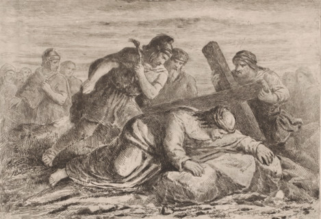 Christ falling under the burden of the cross, print, printmaker: Joseph Meganck, 1817 - 1891,