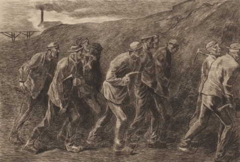 Ten miners on their way to work, print, inscription, inscription: '1er Etat difénitif', printmaker:
