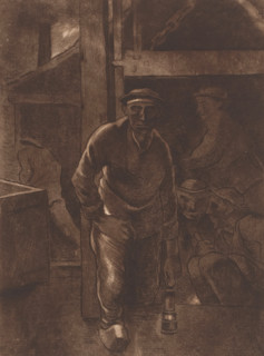 Miners returning from the mine, print, inscription: 'Il a été tire de cette plouche 2 épreuves