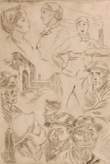 Various figure types from mining, print, inscription: '1er Etat', printmaker: Karl Meunier (signed