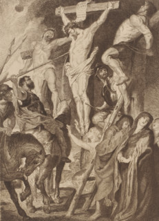Longinus stabs the crucified Christ with a lance, print, inscription: '3me Etat', printmaker: Jean