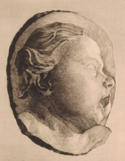 Child's head with open mouth, print, annotation: '2em état', annotation: 'tirer á deux epreuves',