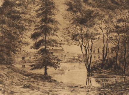 View of Ghlin Castle, print, annotation: '1er état', printmaker: Ch. Perrin (signed by artist), c.