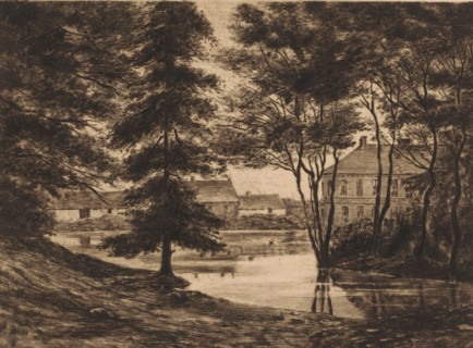 View of Ghlin Castle, print, annotation: '2ème état retouché', printmaker: Ch. Perrin (signed by