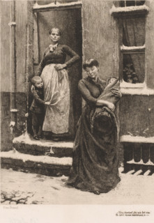 You sing! I'm quite at ease. Well, dance now., Two women with children at a doorway, print,