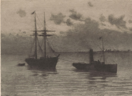 Crépuscule sur l'Escaut, Scheldt at twilight, print, printmaker: Frans Proost, 1893, Frans Proost,