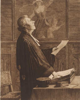Jurist in court, print, printmaker: Arthur Puls, 1890, paper, etching, drypoint, intaglio