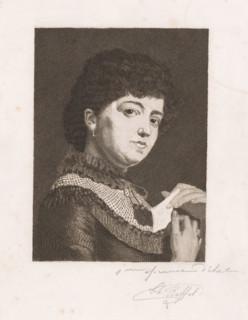 Portrait of an unknown woman with a letter in her hands, print, inscription: '1m epreuve d'etat',