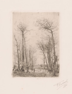 Landscape with fishermen on the water, print, printmaker: F. Rassart, 1895, paper, etching,
