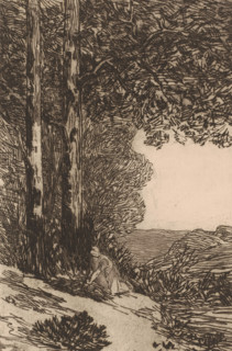 Forest landscape with gleaner, La bucheronne, Grand paysage Brabançon, Cahier d'études eau-fortes
