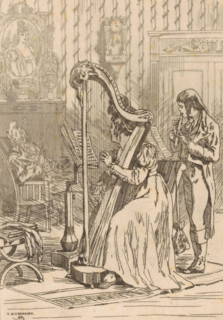 Duet of a harpist and a flutist, L'ariette, print, printmaker: Félicien Rops, 1874, Félicien Rops,