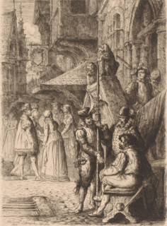 View of a busy street in Antwerp in the sixteenth century, print, printmaker: Henri François