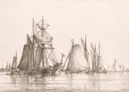 Seascape with sailing ships, print, printmaker: Henri Seghers, 1858 - 1913, paper, etching,