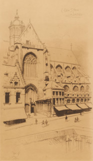 L'eglise St. Pierre à Louvain, View of St. Peter's Church in Leuven, print, printmaker: Louis Titz,