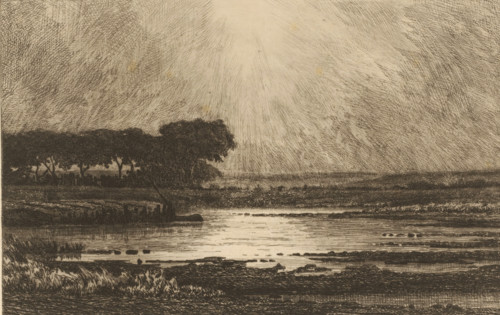 View of the Meuse near Jupille, print, printmaker: Théodore Tscharner, 1836 - 1906, paper, Japanese