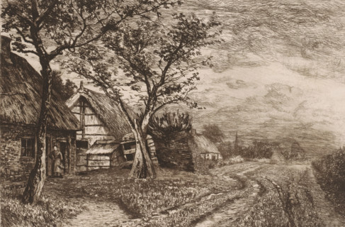 Landscape with farms and mill, print, annotation: '3emè Etàt, 28 mars 1883', printmaker: Jerôme