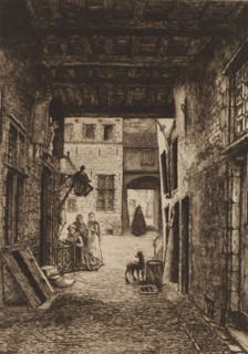 View of a street near the Steen, print, printmaker: Edouard Tyck (signed by artist), 1890-10-04,