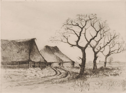 Winter landscape with farmhouse and three trees, print, inscription: 'Premiere epreuve le 20