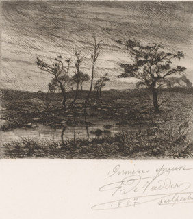 Bare trees by a pond, print, inscription: 'Derniere epreuve, 1887 sculpsit', printmaker: Frans de