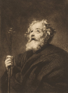 Saint Joseph with staff, print, mark: 'Antwerpsche Etsers 1880', printmaker: Piet Verhaert, after