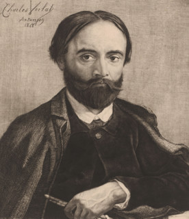Self-portrait, print, printmaker: Charles Verlat, 1868, paper, chine collé, etching, drypoint,
