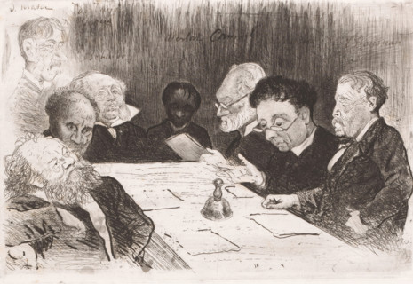 Commission for the reorganization of the Antwerp Academy, print, Somewhat caricatural portraits of