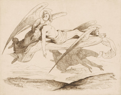 Saint carried by angels, print, printmaker: Heinrich Vianden, Germany (possibly), 1836, paper,
