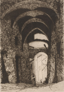 Gate with vaults, print, annotation: '2 etat, 10 January 1882, Son Altesse Royale compte terminer