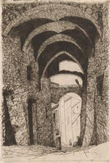 Gate with arches, print, printmaker: Maria van Hohenzollern-Sigmaringen (Countess of Flanders),