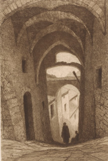 Gate with arches, print, printmaker: Maria van Hohenzollern-Sigmaringen (Countess of Flanders),