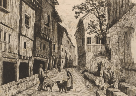 View of a street in Werdenberg, print, printmaker: Maria van Hohenzollern-Sigmaringen (Countess of