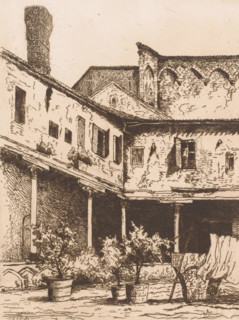 Courtyard with potted plants, print, printmaker: Maria van Hohenzollern-Sigmaringen (Countess of