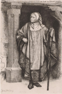 Old man with hooded cloak and walking stick, The Elder of Eisenach, print, printmaker: Juliaan de