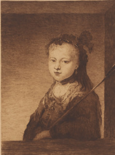 Girl as a shepherdess, print, inscription: '2e etat, quatre epreuves', printmaker: Elisa Weiler