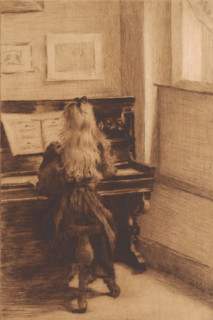 Girl at the piano, print, inscription: '2eme etat, trois epreuves', printmaker: Elisa Weiler