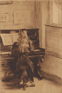 Girl at the piano, print, inscription: '1er etat, trois epreuves', printmaker: Elisa Weiler (signed
